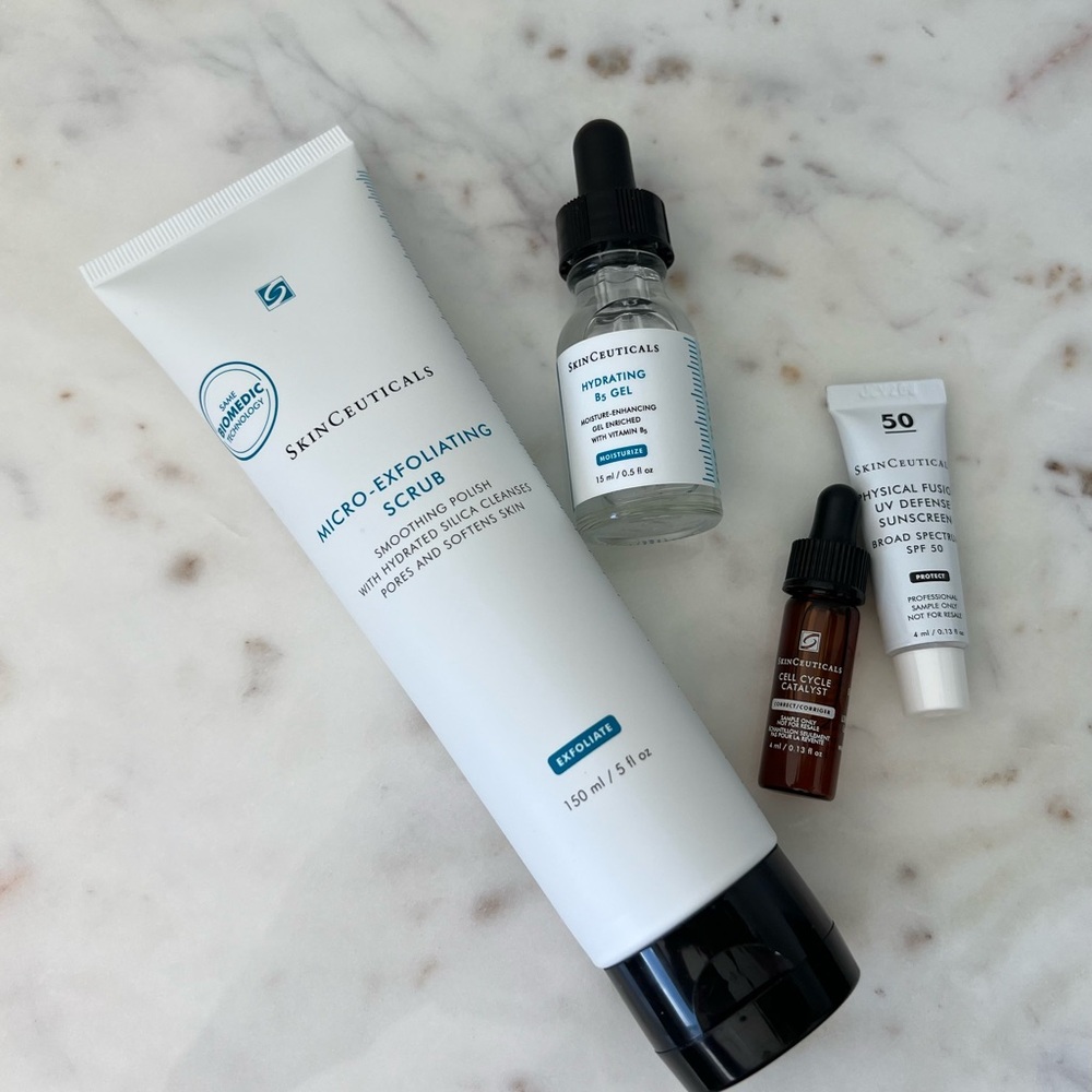 Skinceutical Micro exfoliating face scrub, skincare and cooling beaded mask